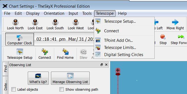 Telescope Menu Pulldown