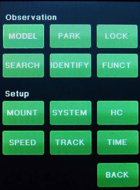 Main Selection Menu